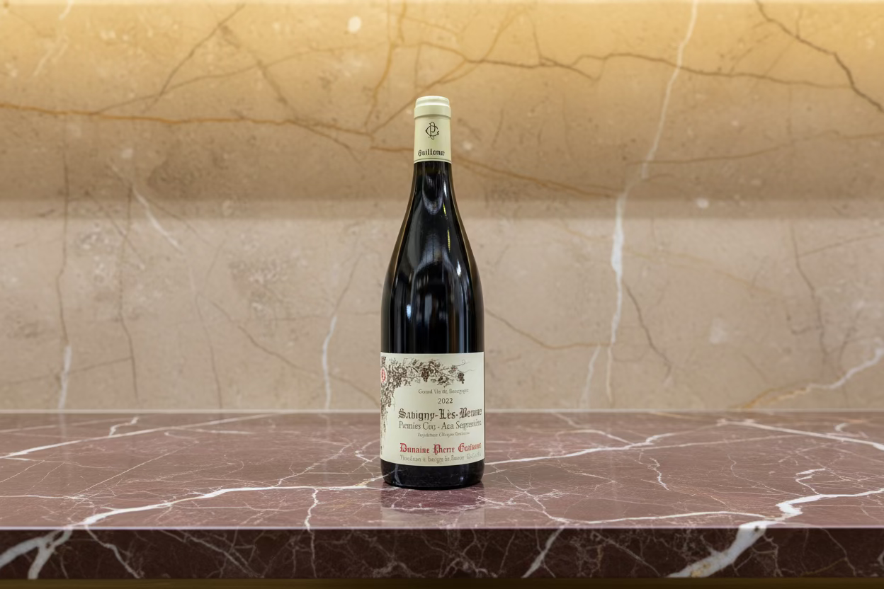 Pierre Guillemot Wine bottle on a counter bench.